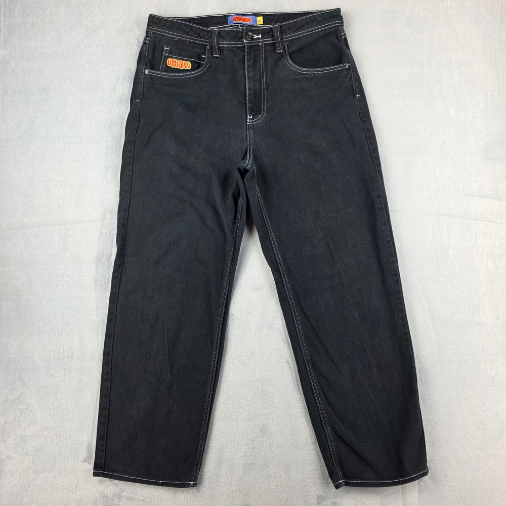 Empyre Relaxed Fit Skater Jeans Mens 32 Black Contrast Stitch Baggy Streetwear